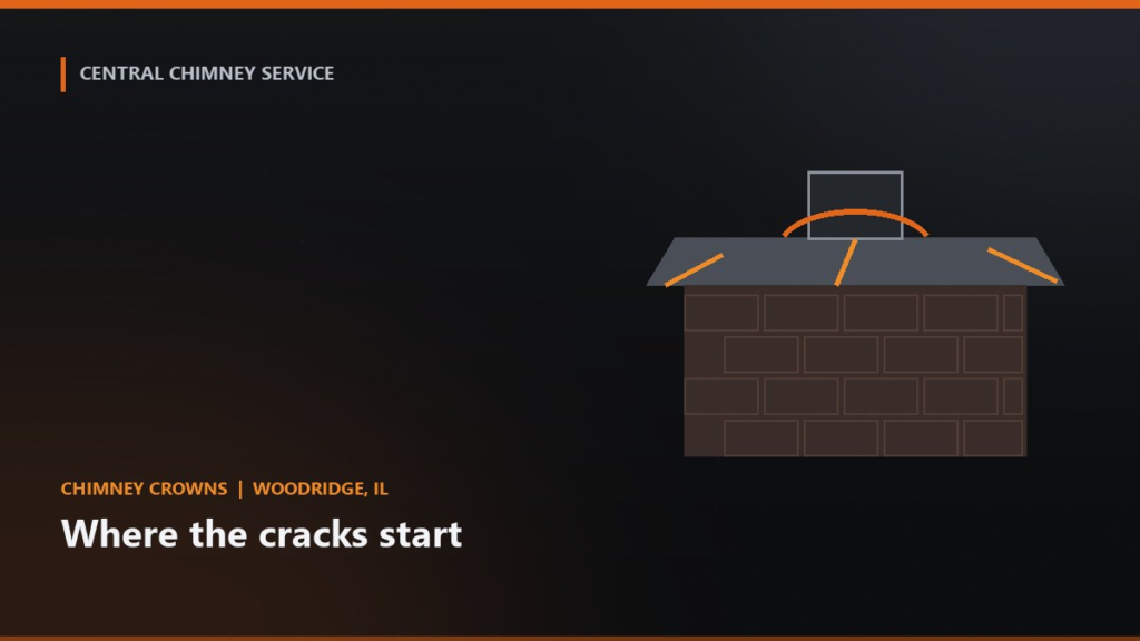 Chimney crowns illustration for where the cracks start in Woodridge, Illinois