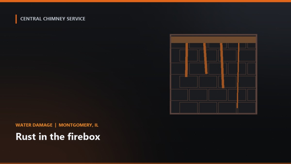 Water damage illustration for rust in the firebox in Montgomery, Illinois