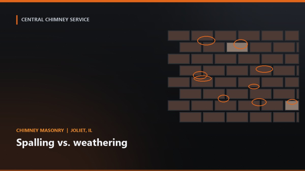 Chimney masonry illustration for spalling vs. weathering in Joliet, Illinois